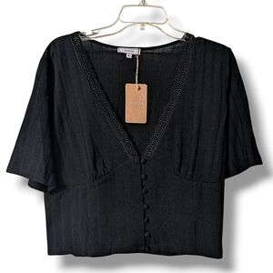 Rihoas Knit Style Blouse Women XL with Black Button V-neck NWT